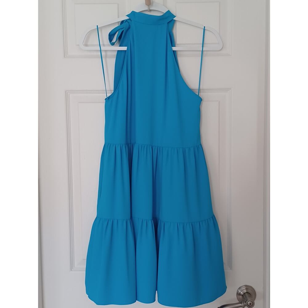 Amanda Uprichard Darby Tiered Halter Mini Dress Ocean Blue M - Picture 3 of 11